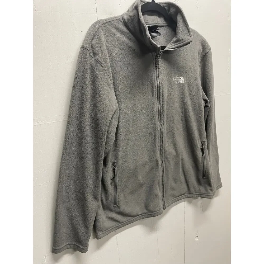 North Face Men's Zip Up Fleece Jacket Size Large Gray - Has Stain and Iron Mark